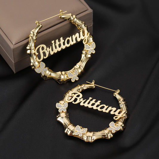 Hoop Bamboo Butterfly Earrings QE873