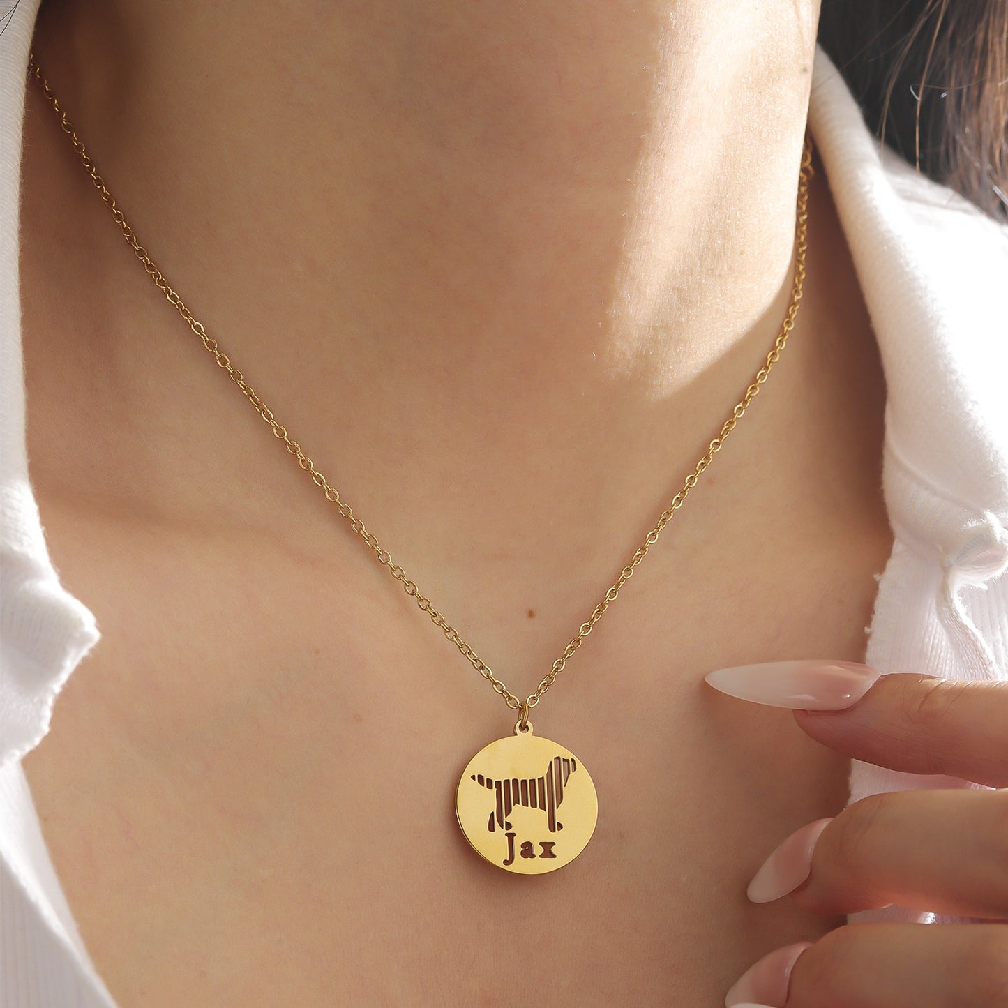Custom Dog Name Disc Necklace, Personalized Cut‑Out Dog Silhouette Pendant, Pet Memorial Jewelry Gift for Dog Lover-QN3814