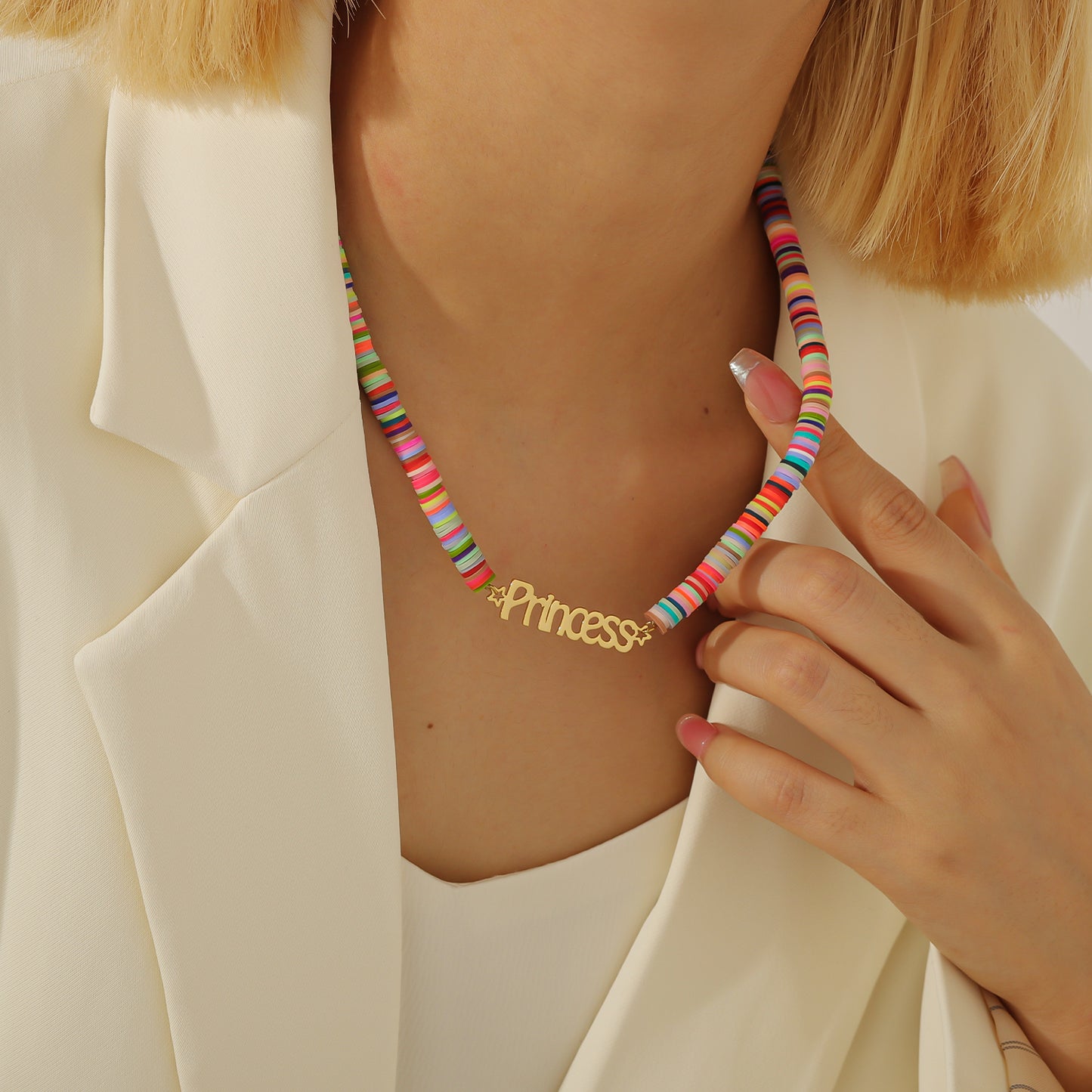 Rainbow Soft Ceramic Name Necklace For Women QNN3630