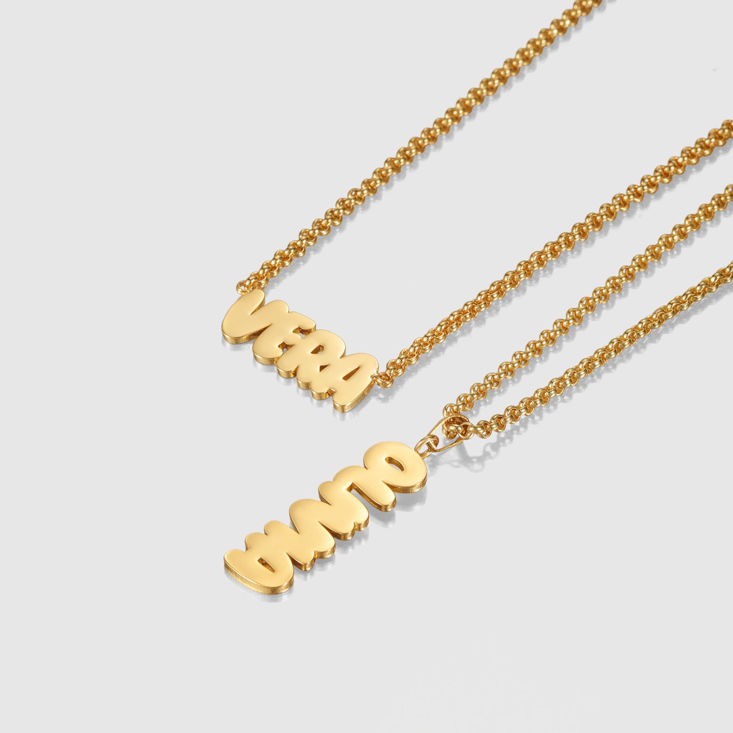 Custom Bubble Name Necklace, Horizontal & Vertical  Pendant Necklace-KCN3805