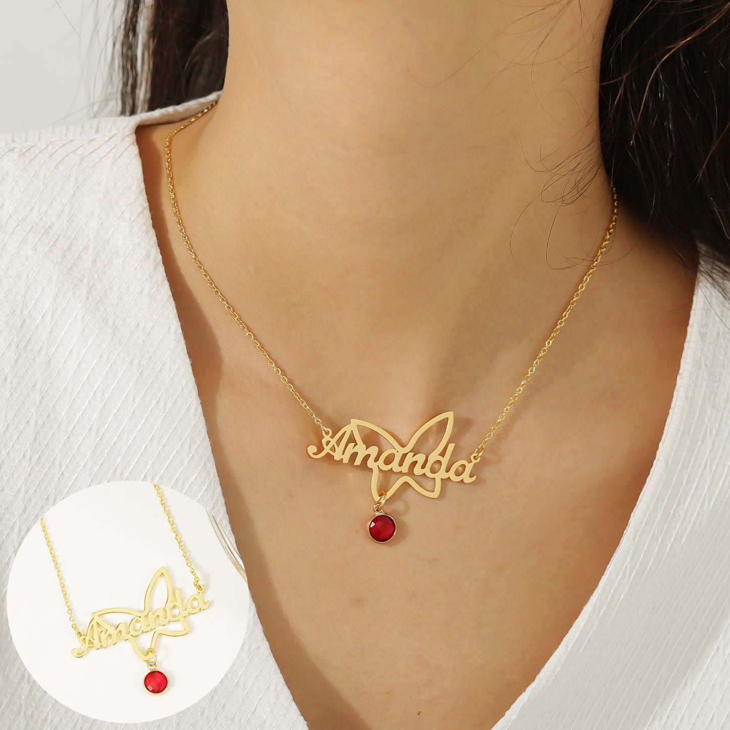 Name Necklace with Heart Birthstone QNN3087