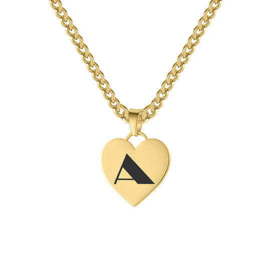 Engraved Heart Necklace Curb Chain QN-N3011