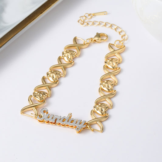 Custom XOXO Double Layer Two Tone Heart Name Bracelet QFB3139