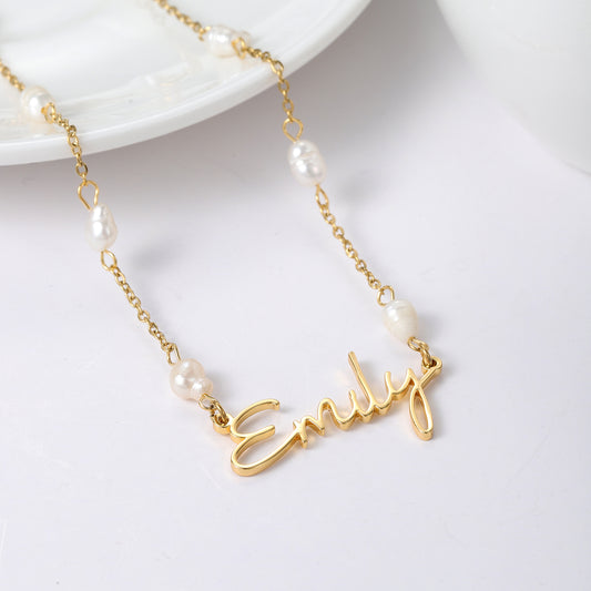 Custom Beaded Pearls Name Pendant Necklace QNN3107