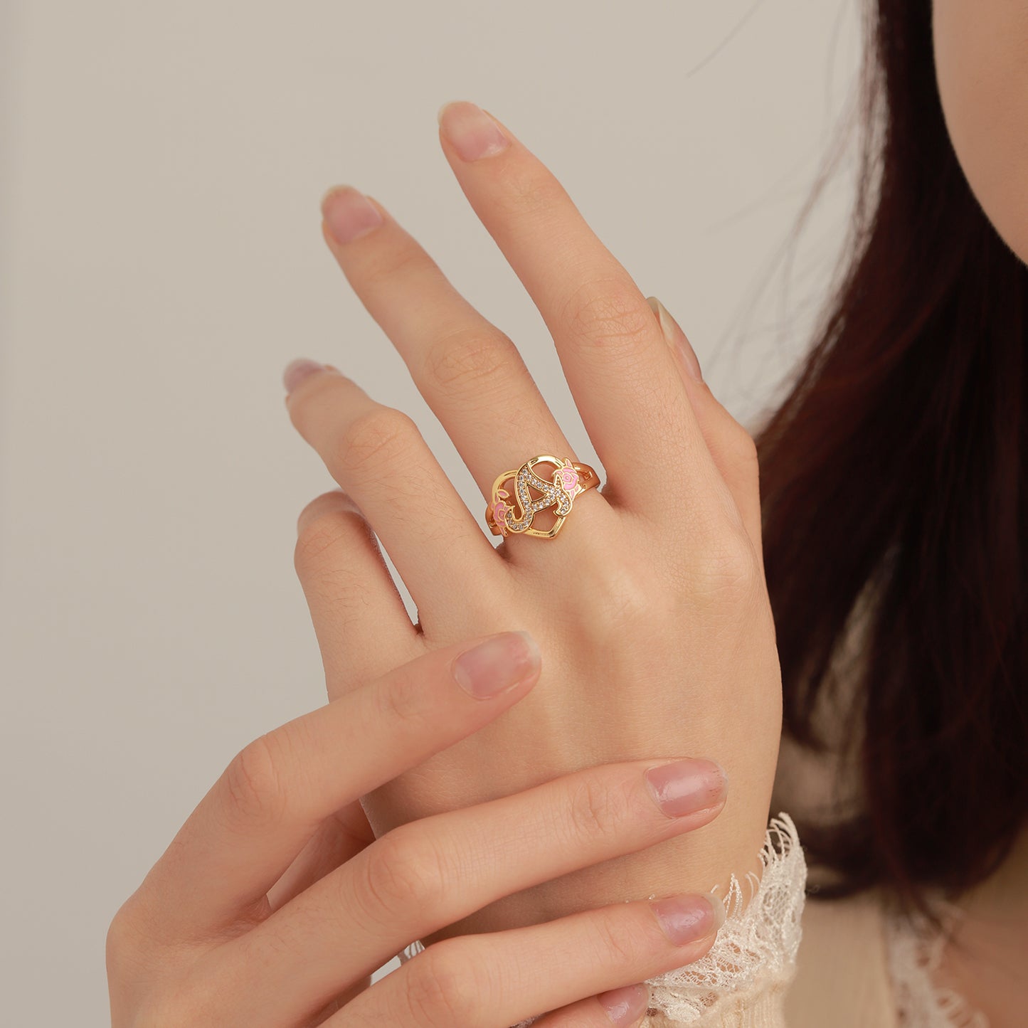 Initials Letters Heart Diamond Ring   SSS3006