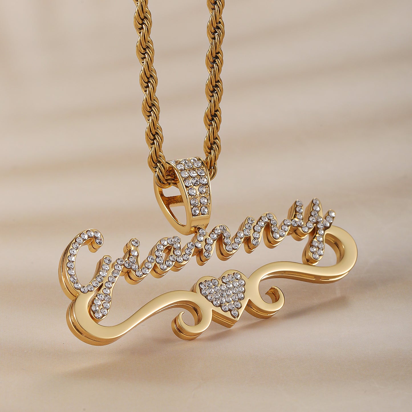 Personalized Stainless Steel Name Necklace With Rhinestones-QHN3656