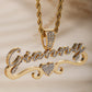 Personalized Stainless Steel Name Necklace With Rhinestones-QHN3656