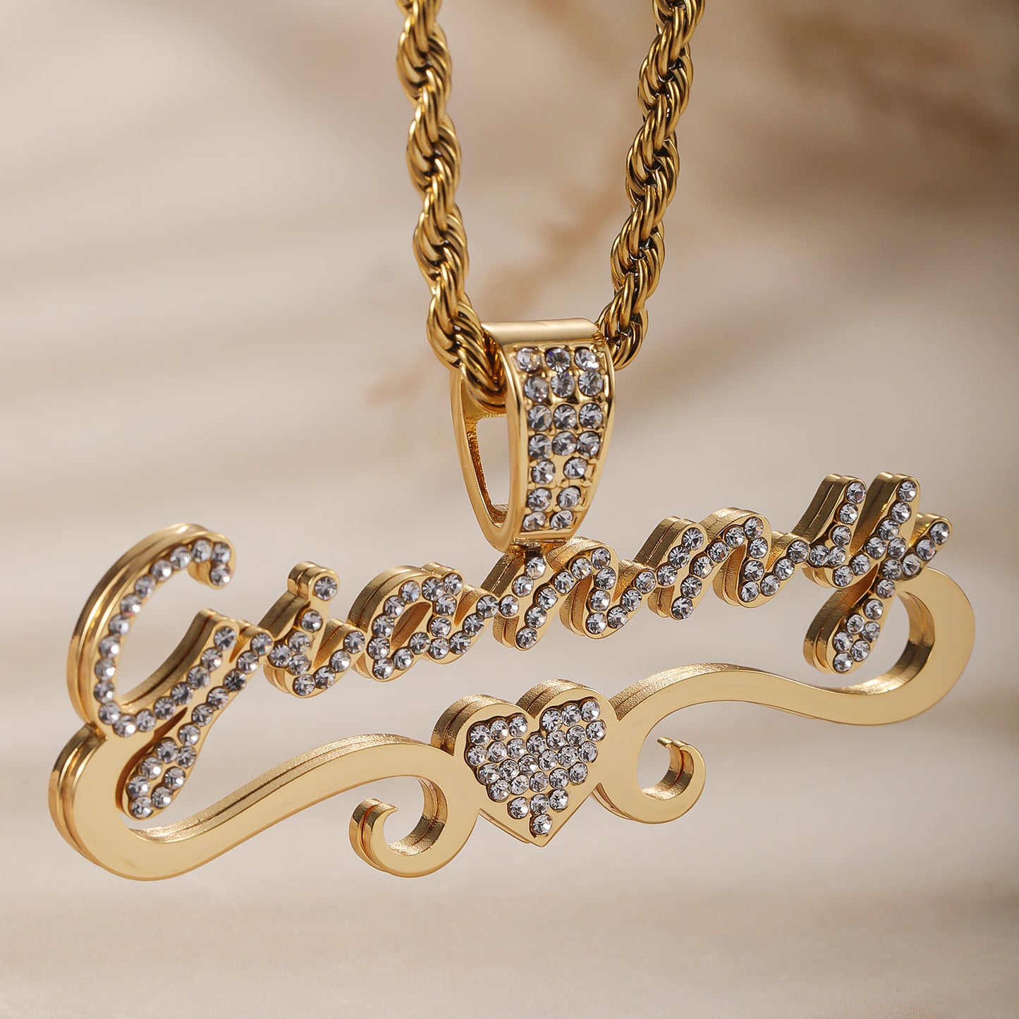 Personalized Stainless Steel Name Necklace With Rhinestones-QHN3656