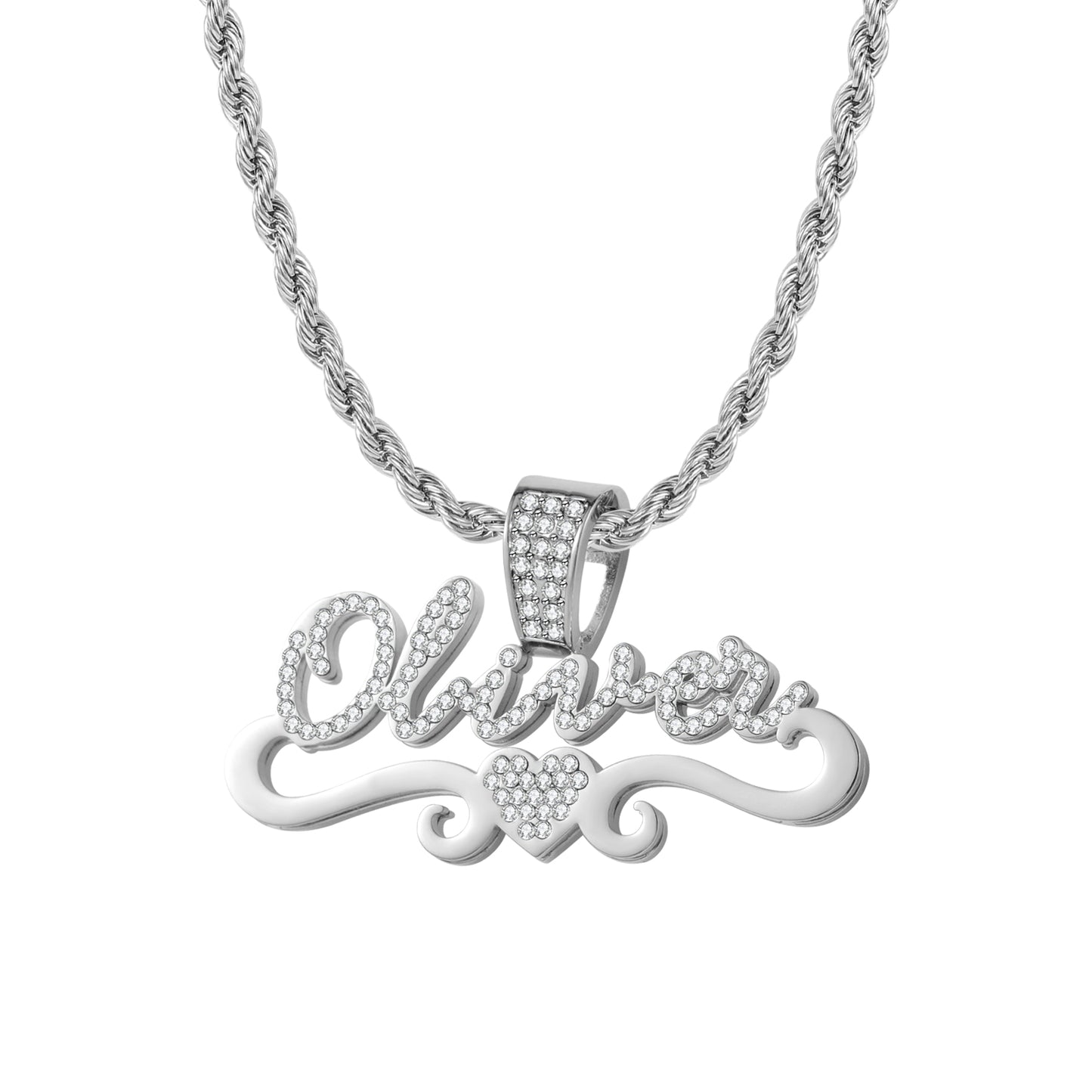 Personalized Stainless Steel Name Necklace With Rhinestones-QHN3656