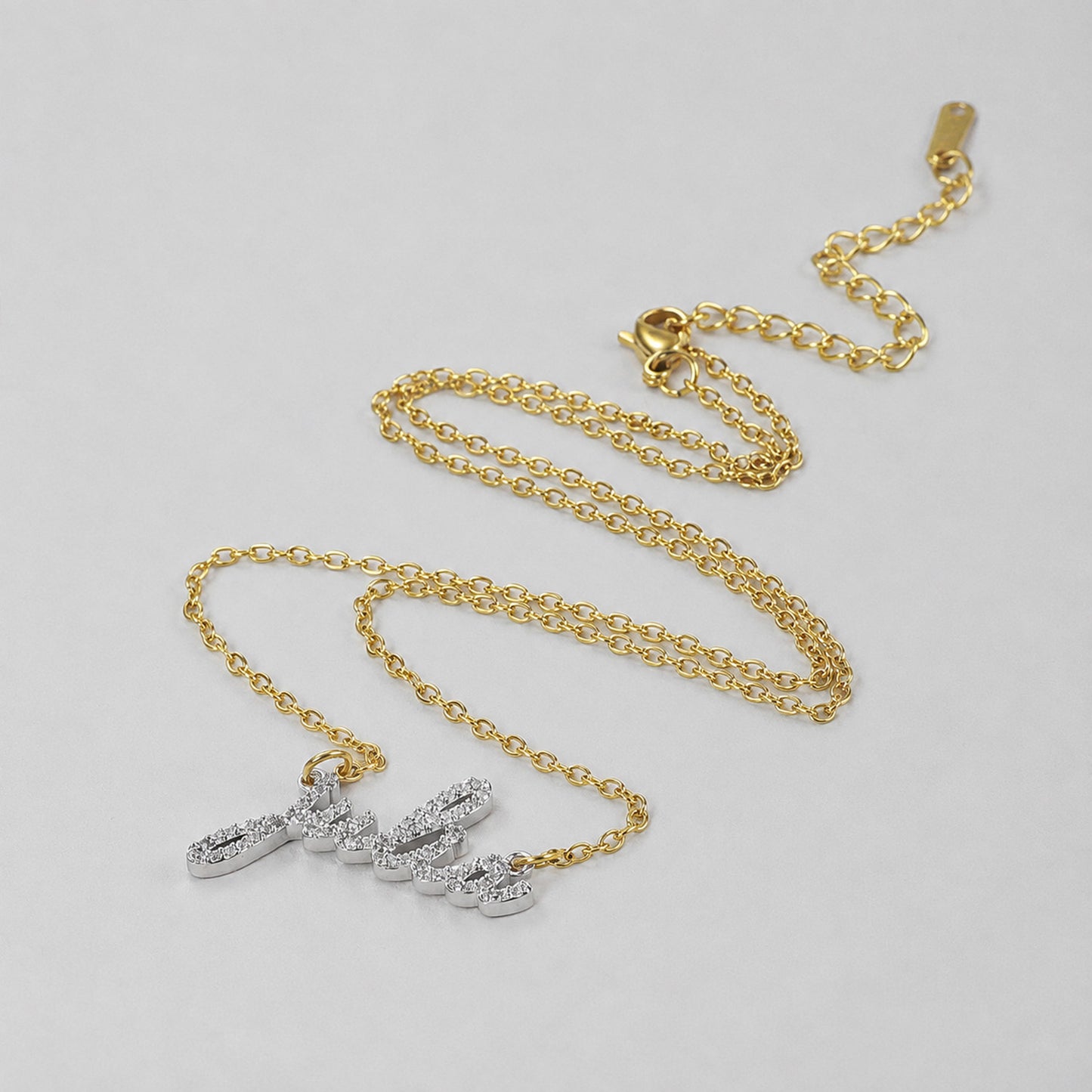 3D Custom Zircon Name Necklace Gold  Artistic Script Letters Gift For Women Gift-3DN3841