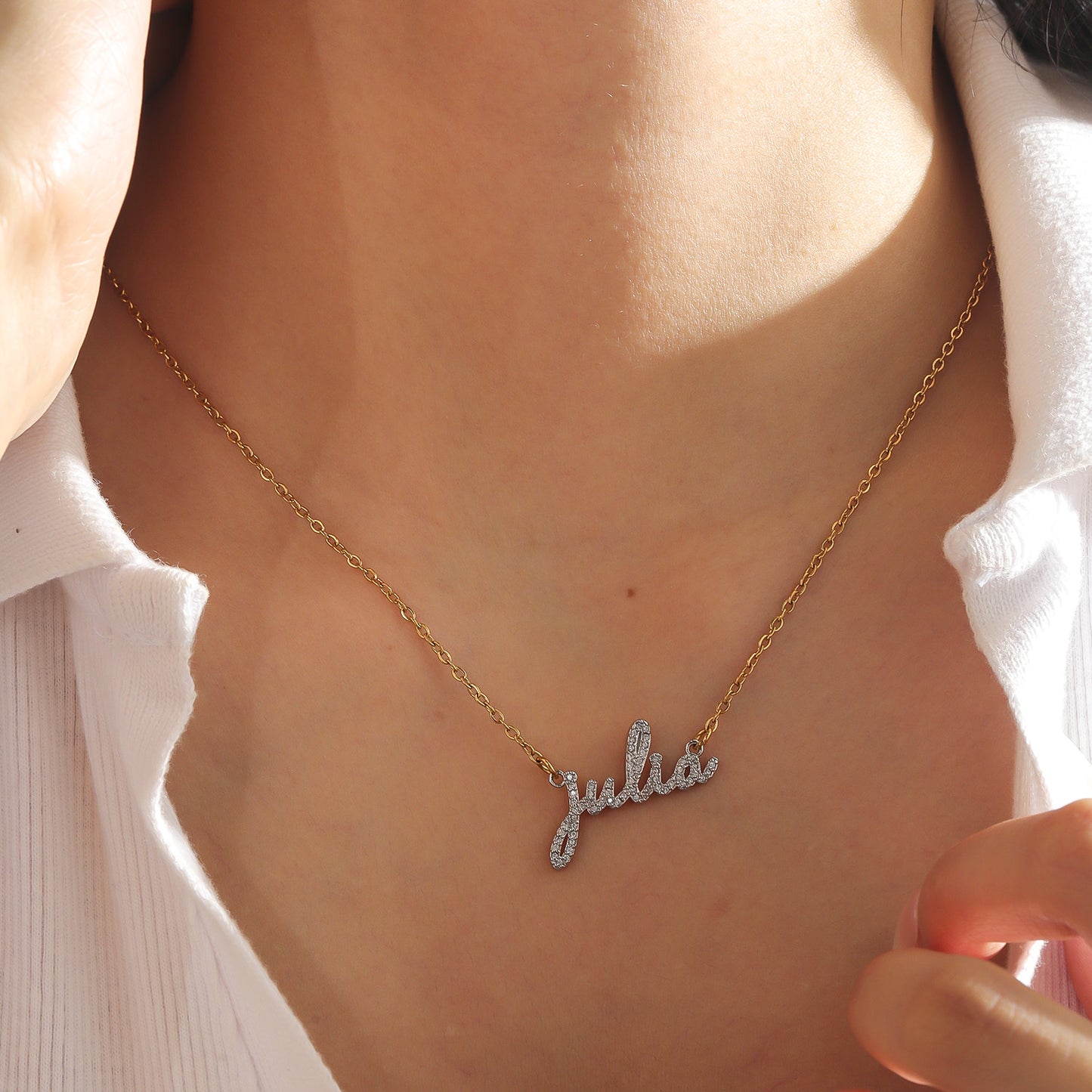 3D Custom Zircon Name Necklace Gold  Artistic Script Letters Gift For Women Gift-3DN3841