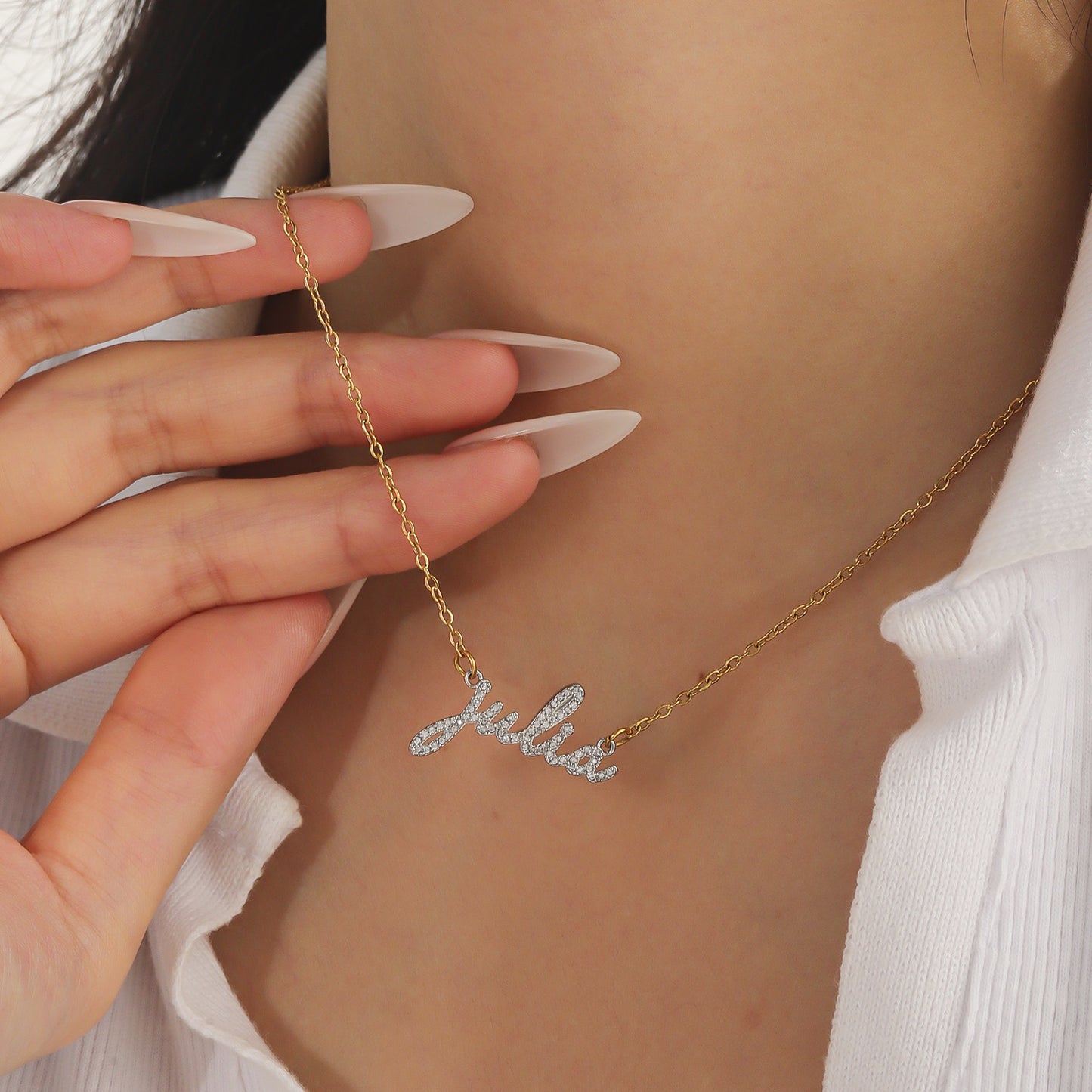 3D Custom Zircon Name Necklace Gold  Artistic Script Letters Gift For Women Gift-3DN3841