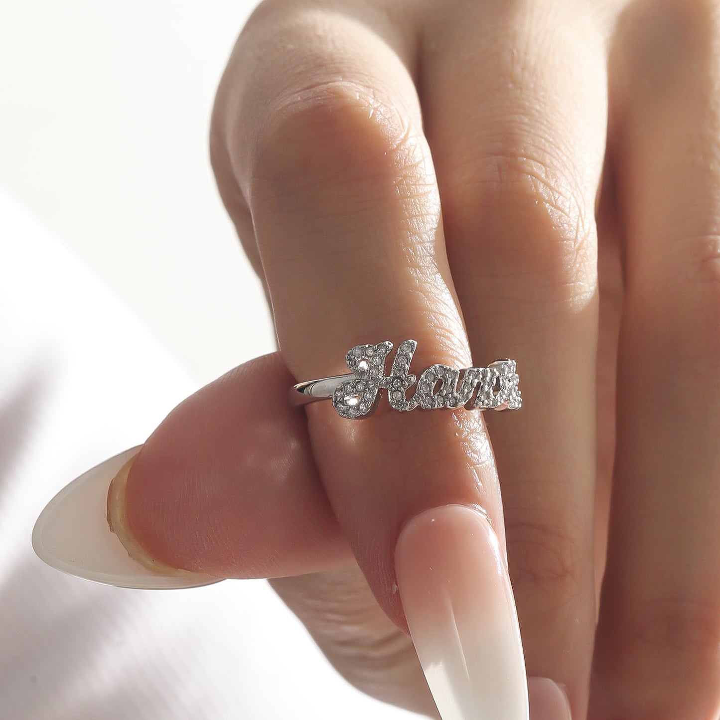 3D Custom Zircon Name Ring, Personalized Cursive Script Name Ring Gift For Women-3DB3842