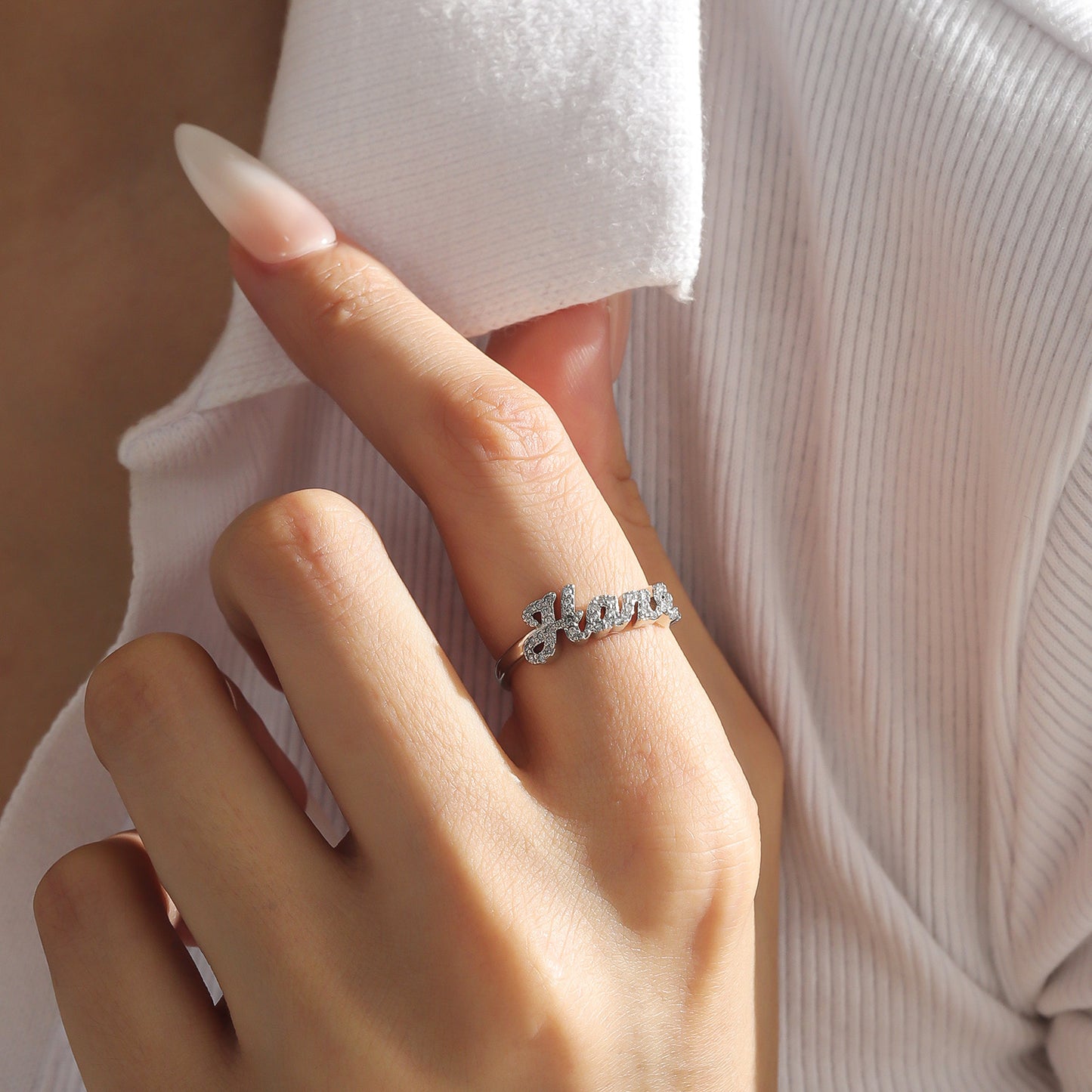 3D Custom Zircon Name Ring, Personalized Cursive Script Name Ring Gift For Women-3DB3842