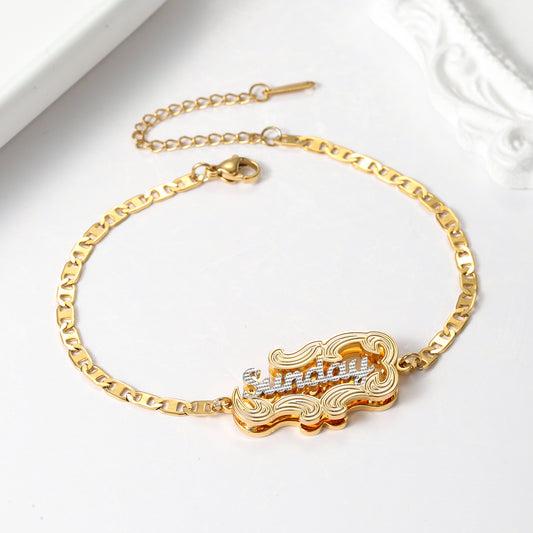 Custom Double Layer Two Tone Heart Names Bracelets QNF3157