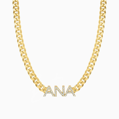 Custom Zircon Letter Cuban Chain Necklace, Personalized Stainless Steel Nameplate Jewelry Gift for Women-QN8081