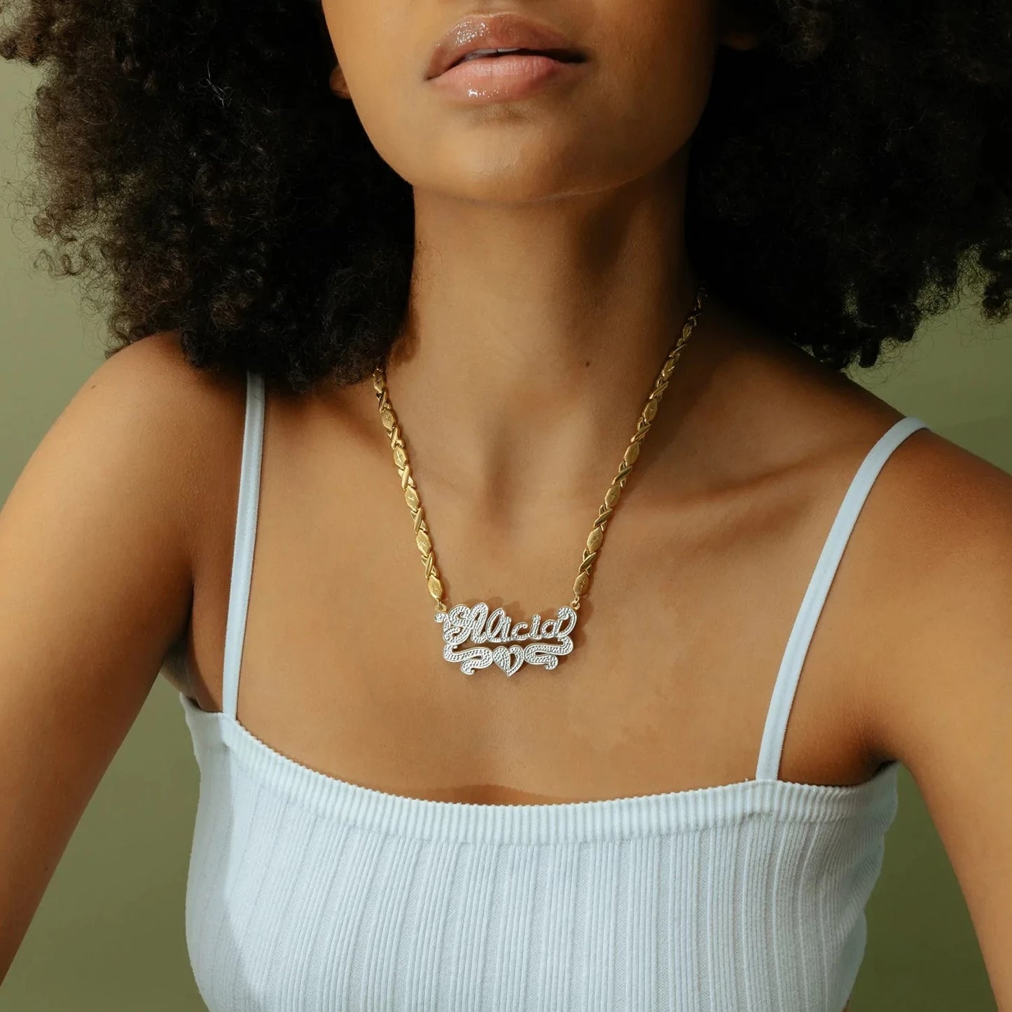 Double Plated Heart Name Necklace QN791