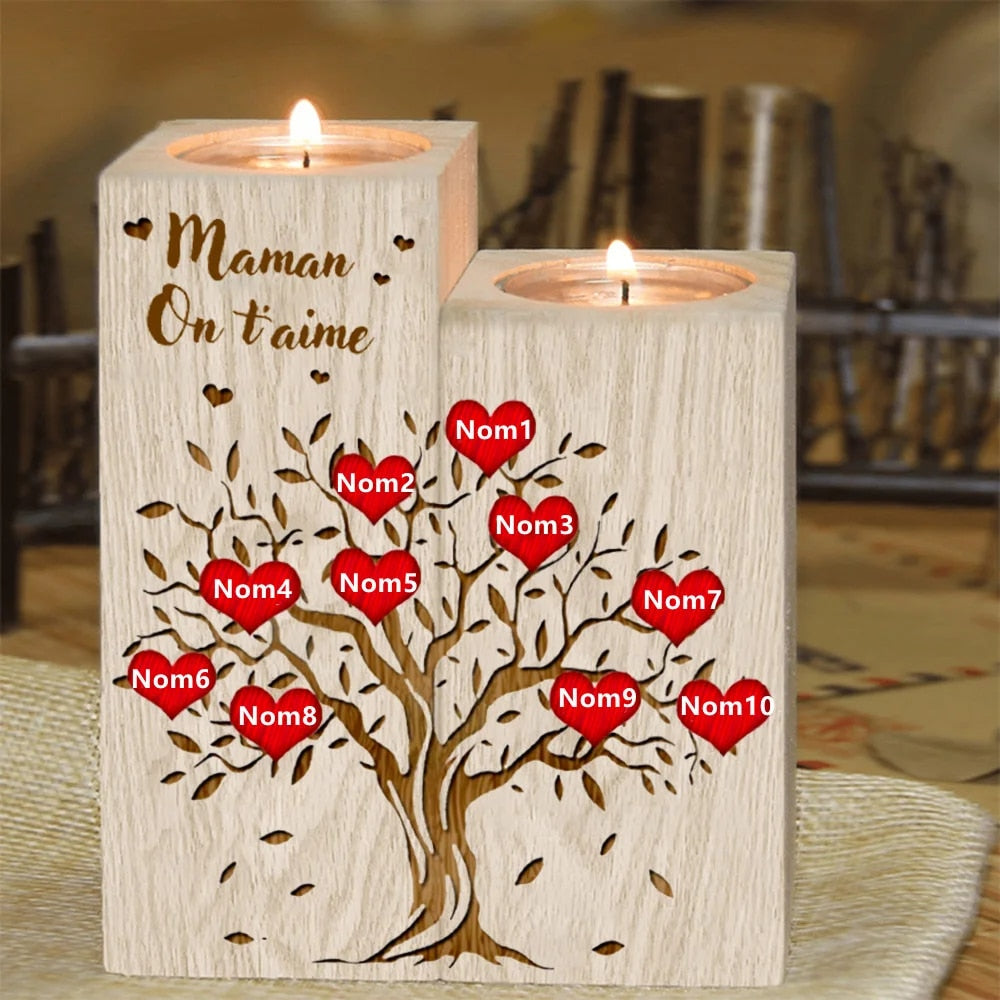 Personalisierte hölzerne Muttertag-DIY Woodines-Kerzenständer des Lebens-Stammbaums 1-10 Vorname für Mama Mère Großmutter an meine Mutter