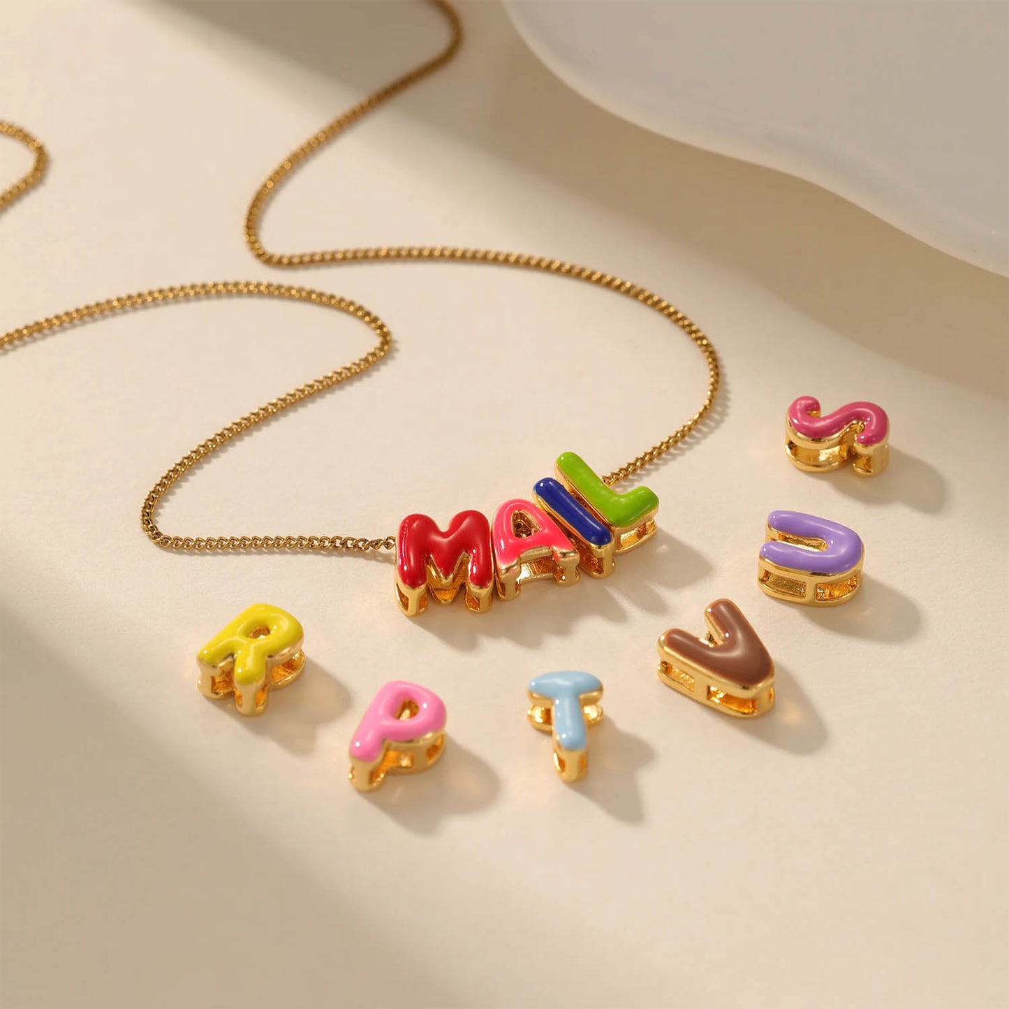 Custom 3D Enamel Bubble Letter Necklace - SCS3629