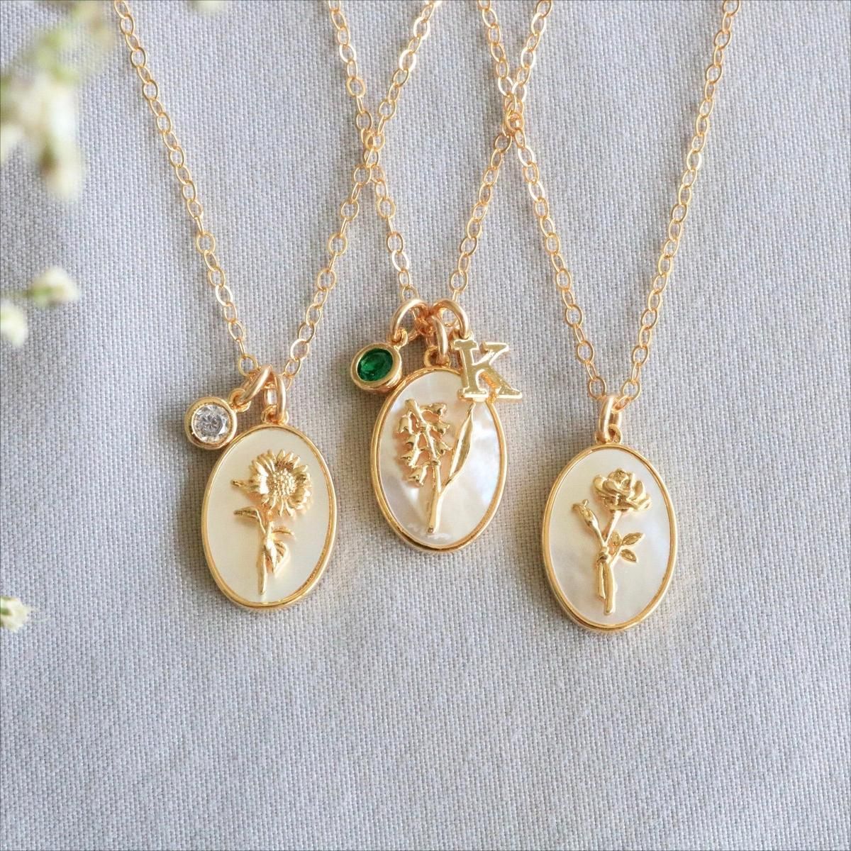 Birthstone and Birth Flower Necklace for Women CN879
