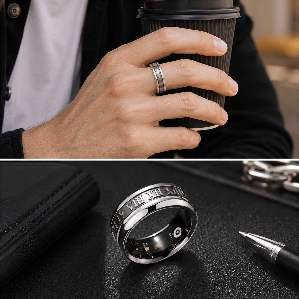 > Roman Numeral Ring Cover for Oura Ring – Custom Silver Decorative Smart Ring Sleeve-SSR3840
