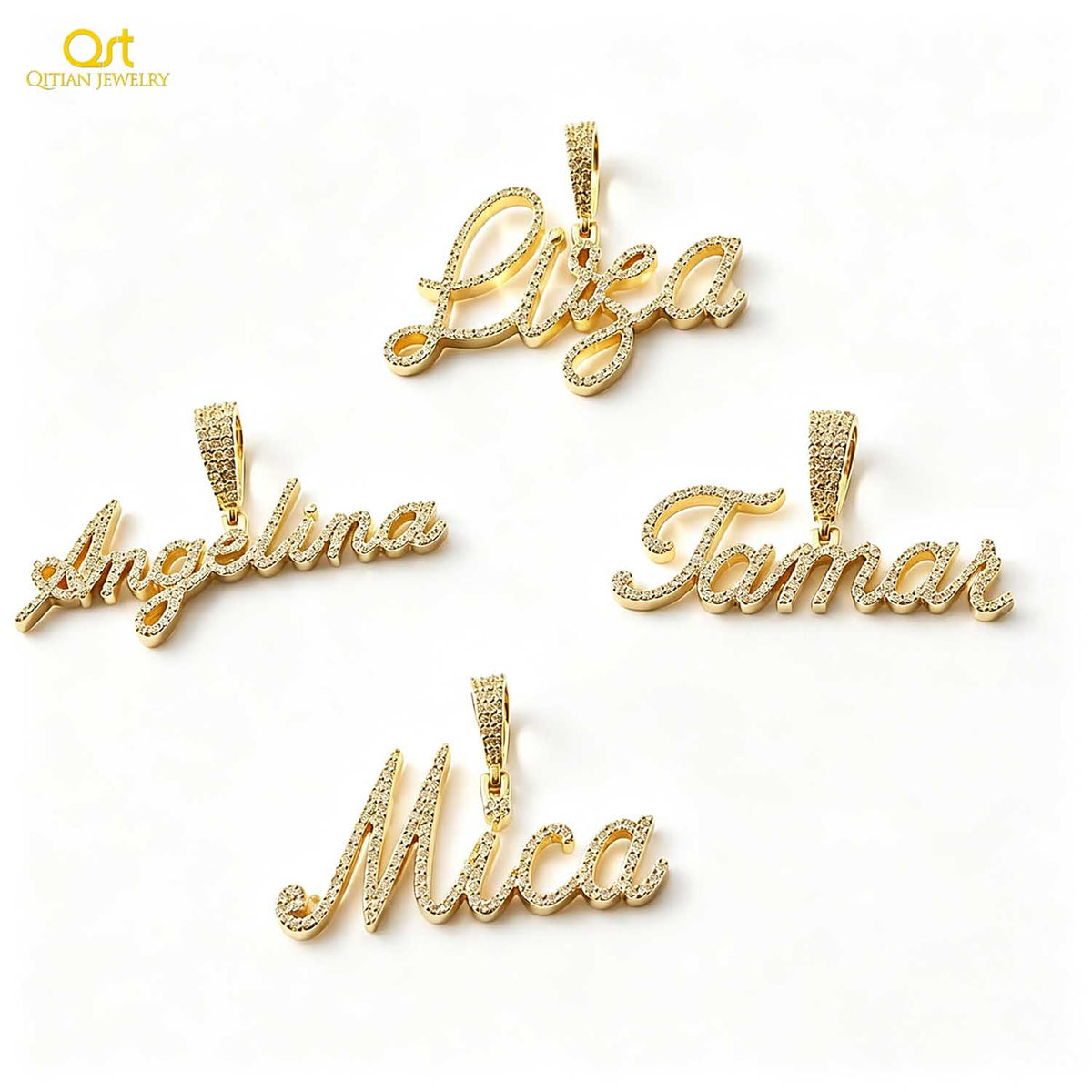 Customized Cursive Name Pendant Moissanite Iced Out Personalized Name Necklace Gold Plated Custom Pendant Gift For Women-3DN3866