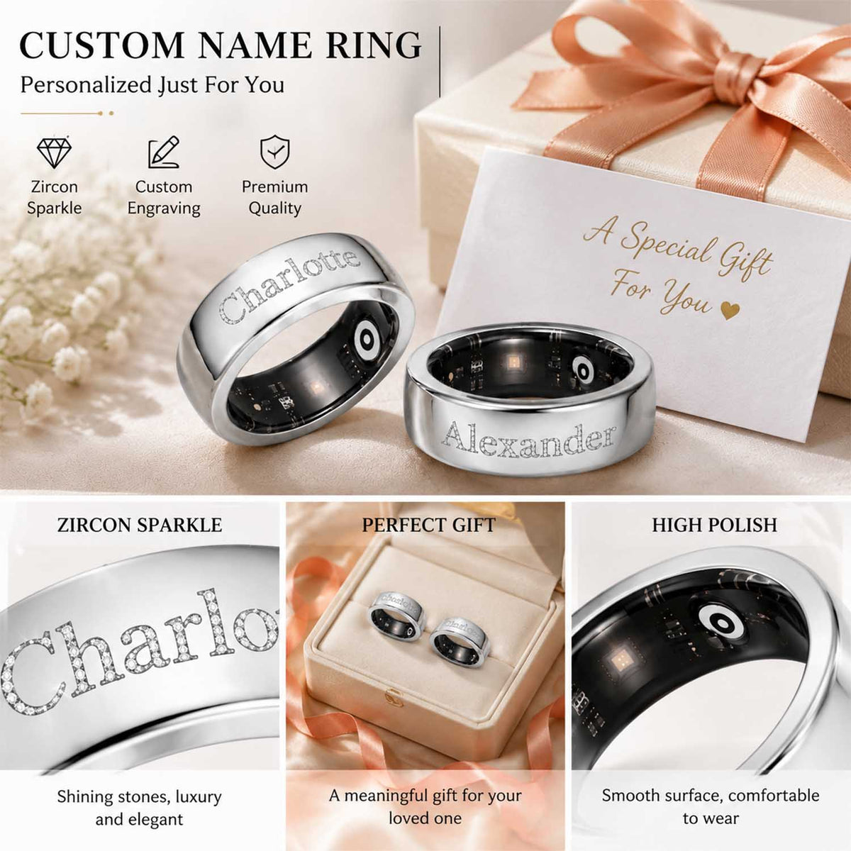 Custom Diamond Name Ring Cover – Personalized Smart Ring Protector for Oura Ring 5 & 4-SSR3839