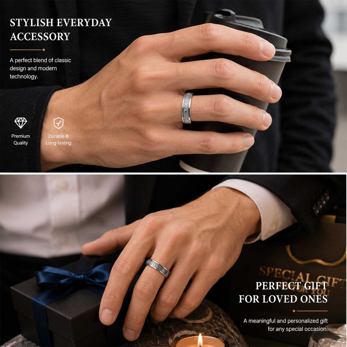 > Roman Numeral Ring Cover for Oura Ring – Custom Silver Decorative Smart Ring Sleeve-SSR3840