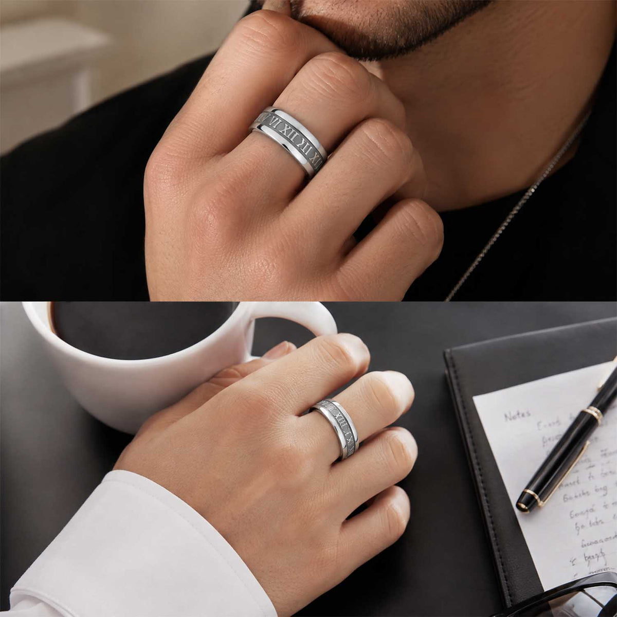 > Roman Numeral Ring Cover for Oura Ring – Custom Silver Decorative Smart Ring Sleeve-SSR3840