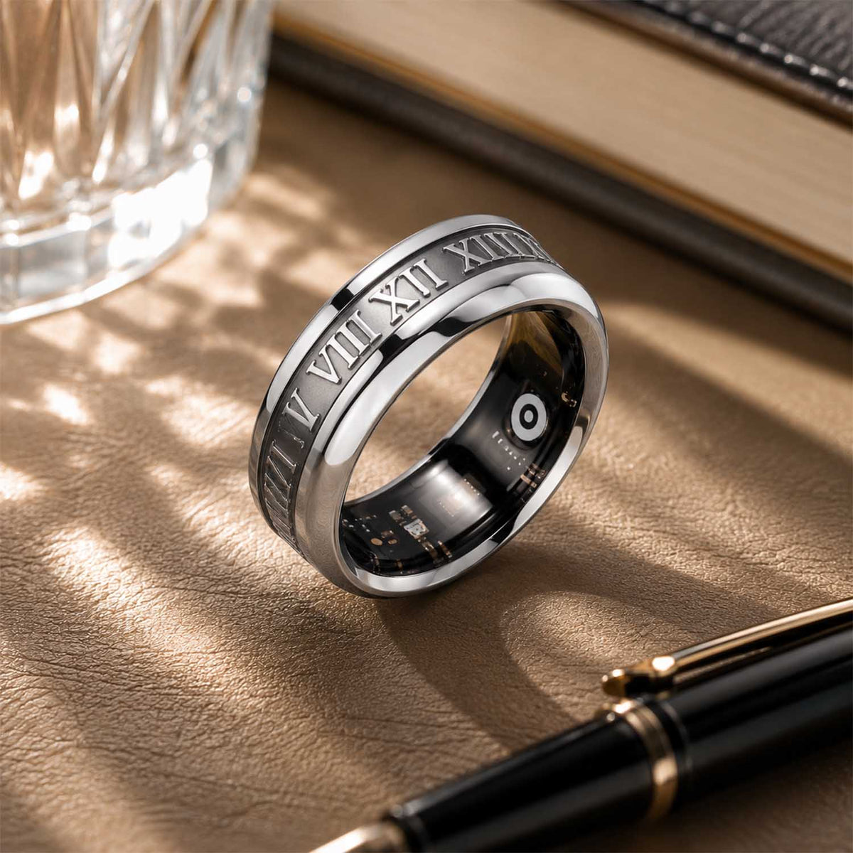 > Roman Numeral Ring Cover for Oura Ring – Custom Silver Decorative Smart Ring Sleeve-SSR3840