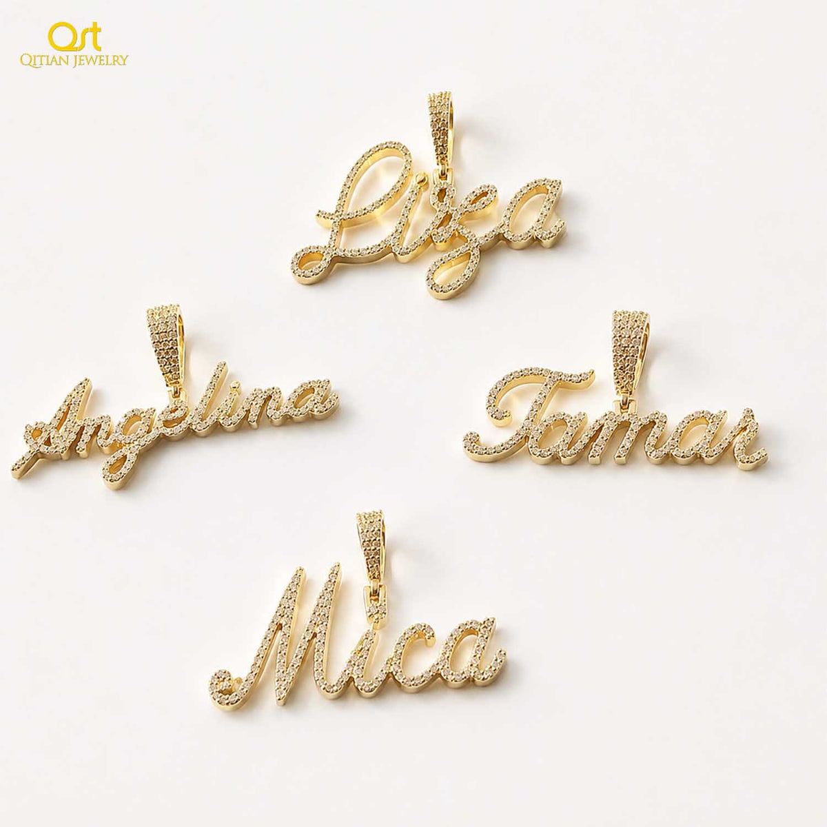 Customized Cursive Name Pendant Moissanite Iced Out Personalized Name Necklace Gold Plated Custom Pendant Gift For Women-3DN3866