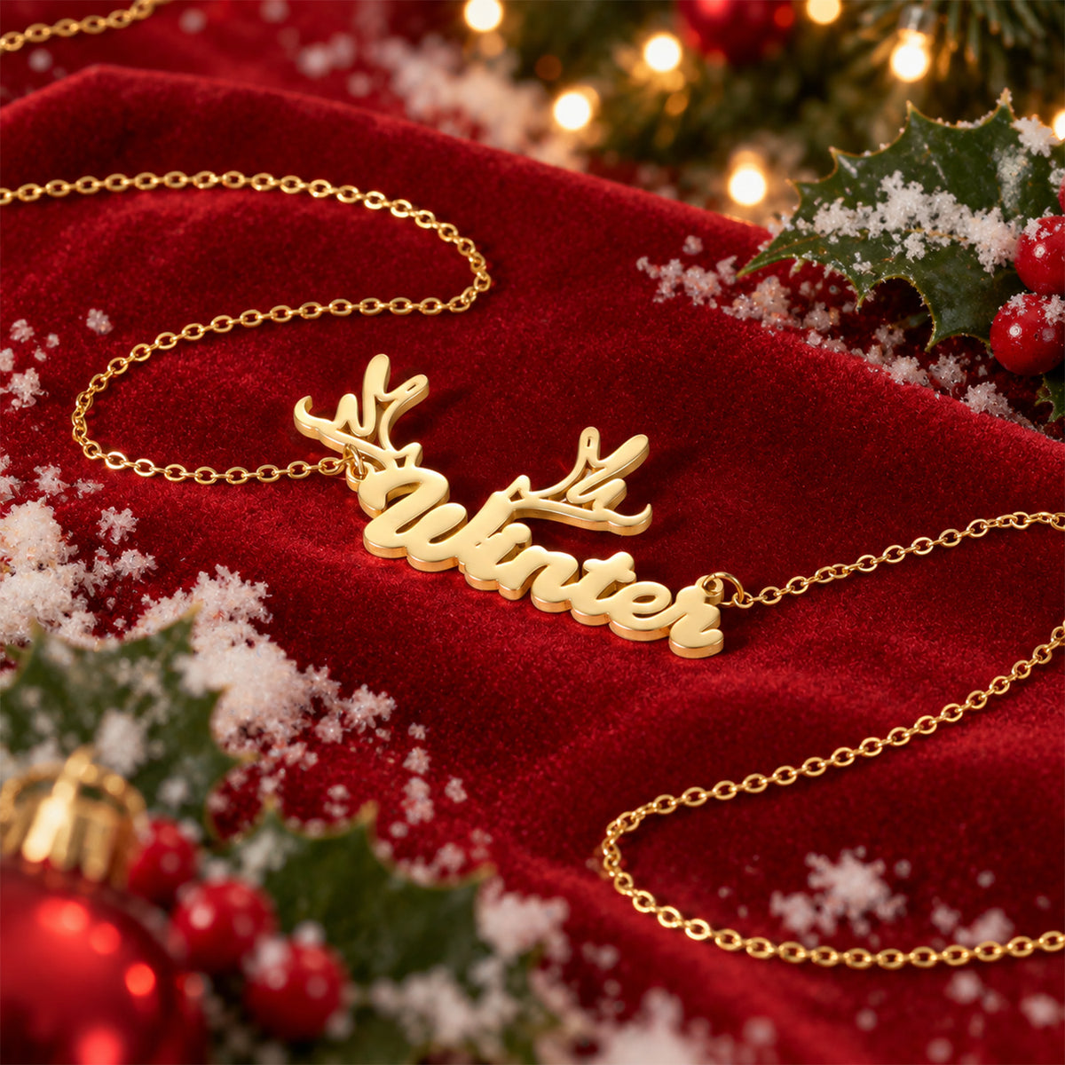Custom Reindeer Antler Name Necklace, Christmas Winter Gift for Her-QN3890