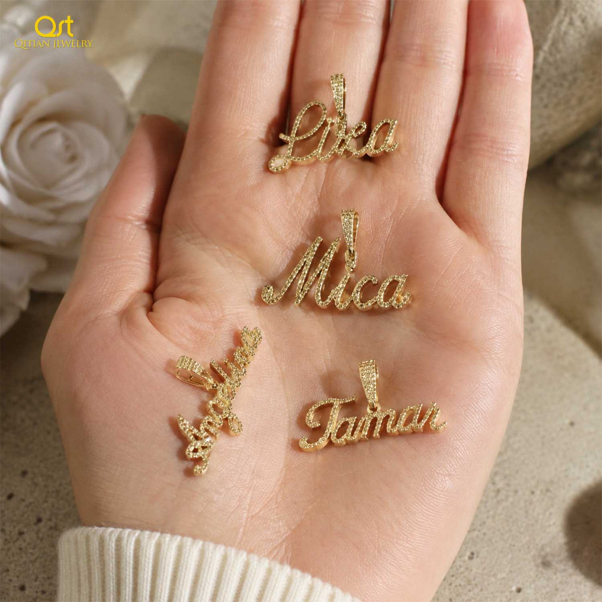 Customized Cursive Name Pendant Moissanite Iced Out Personalized Name Necklace Gold Plated Custom Pendant Gift For Women-3DN3866