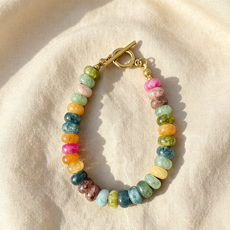 Multicolor Natural Stone Chip Bead Bracelet with Gold Toggle Clasp - CGB36030