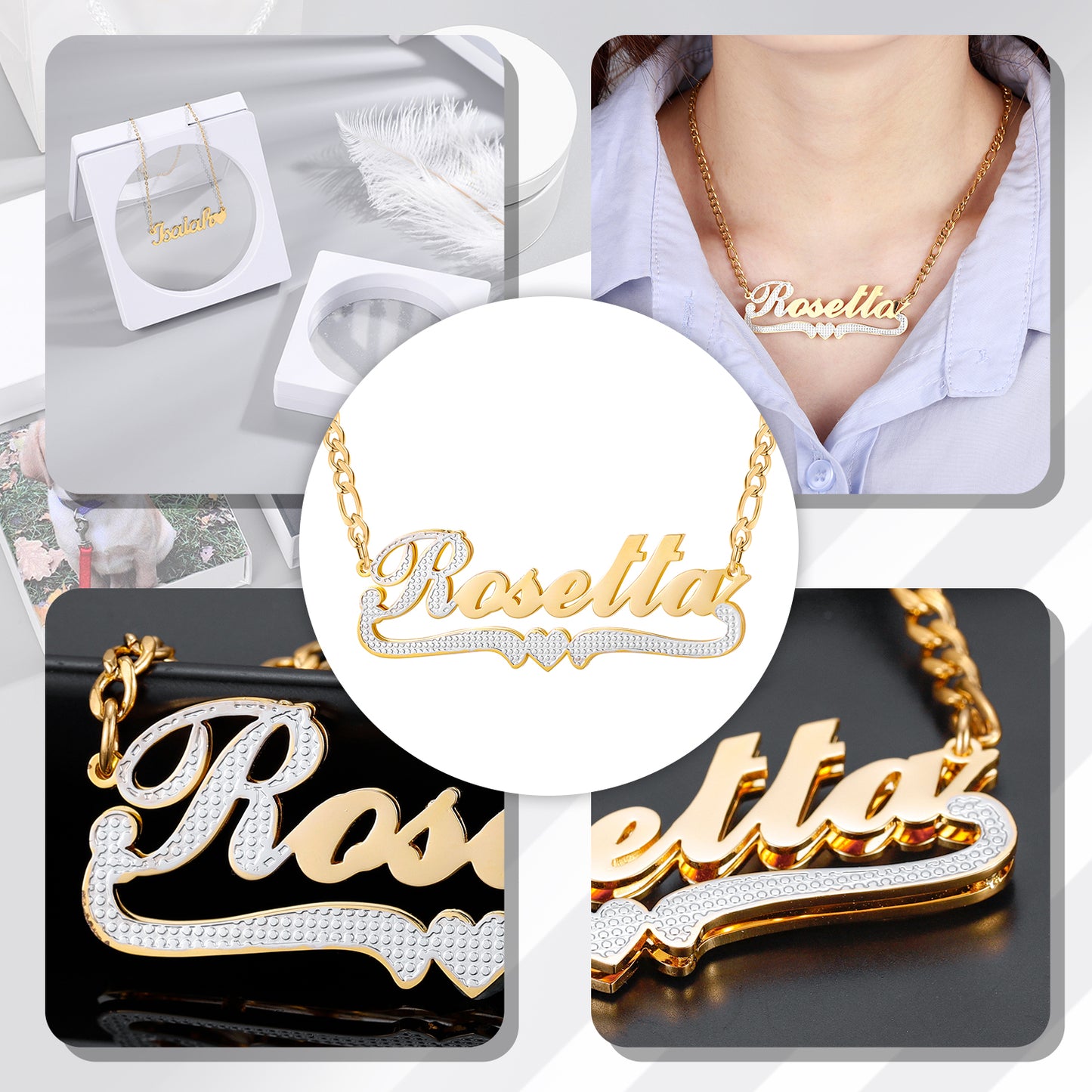 Double Gold Name Necklace QN351-F15