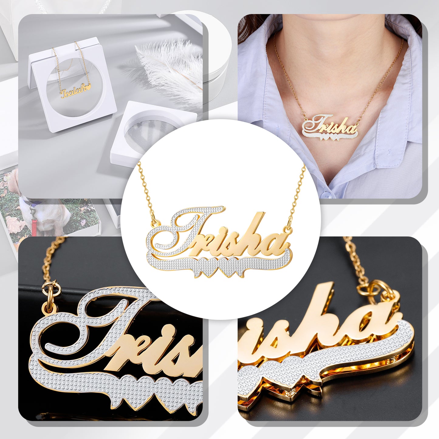 Heart Double 3D Name Necklace  QN353-F16