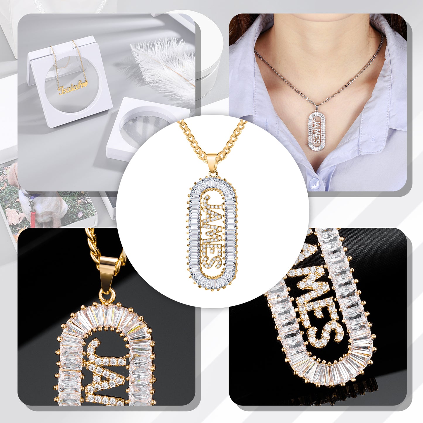 Hip Hop Custom Name Letters Necklace Zircon Bling Baguette Letters QN334