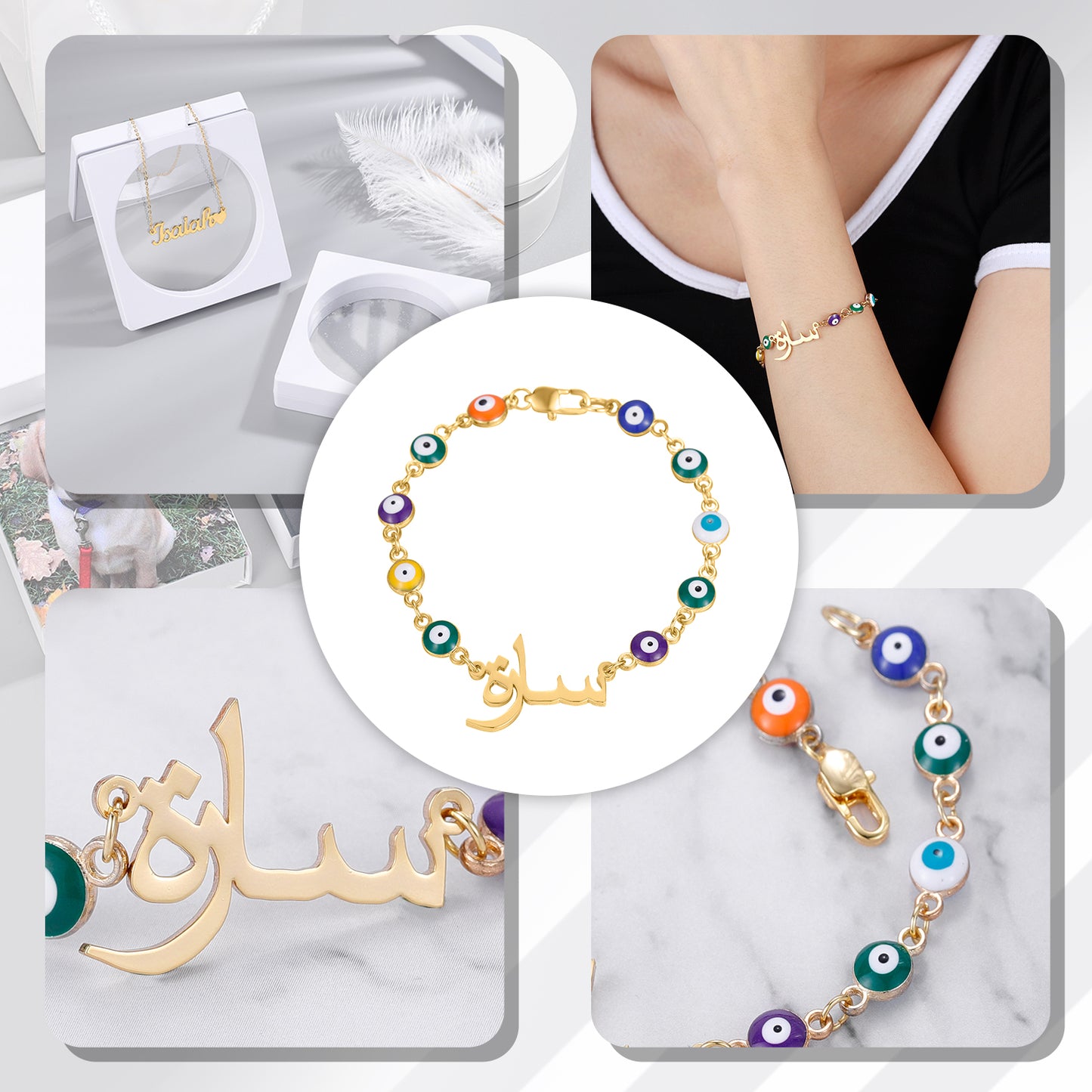 Custom Evil Eye Chain Arabic Bracelet QB461