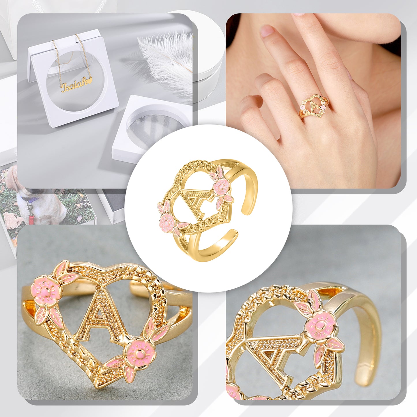 Peach Blossom Letter Ring QR496
