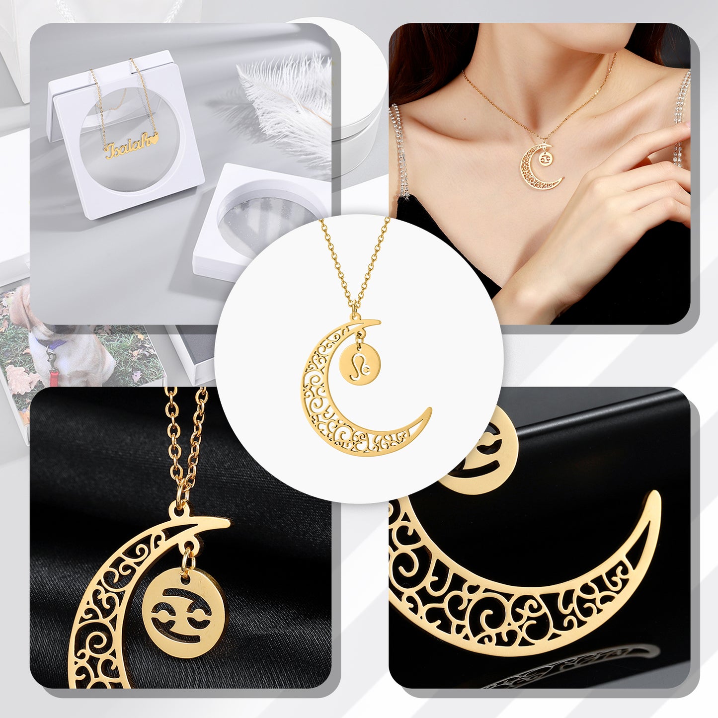 Constellation Hollow Moon Name Necklace QN478