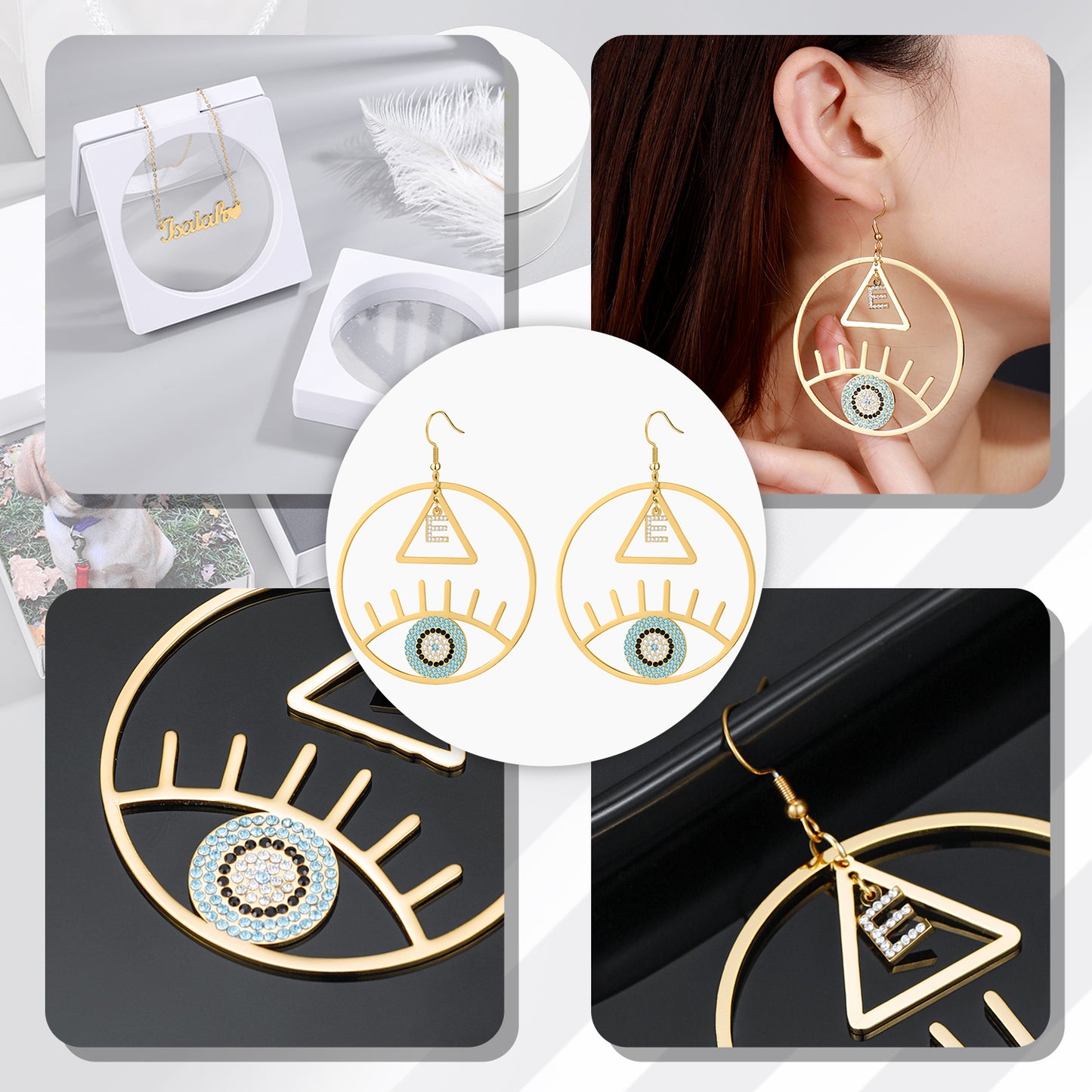 Evil Eye Letter Earrings QE515