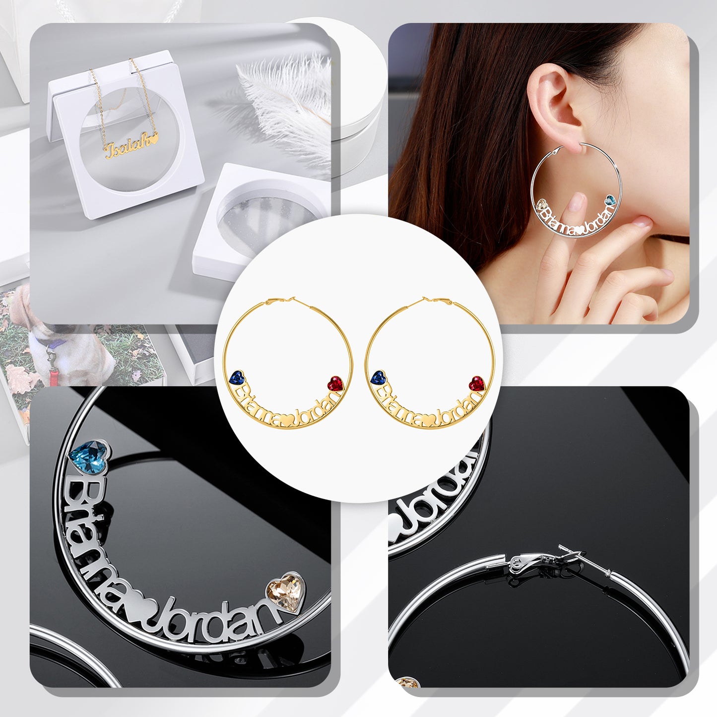 Heart Birthstone Hoop Name Earring QE488