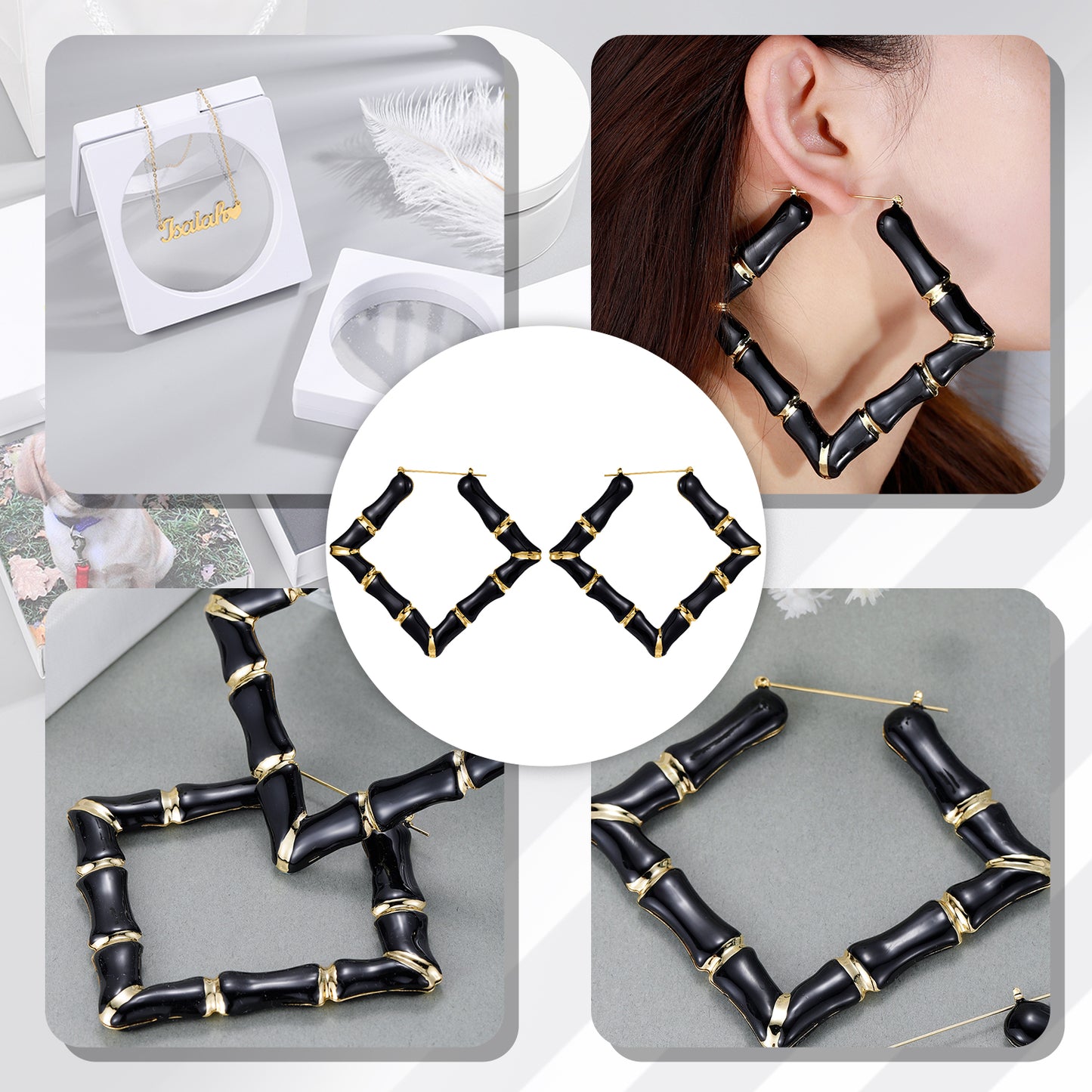 Boucles d'oreilles carrées colorées en bambou QE418