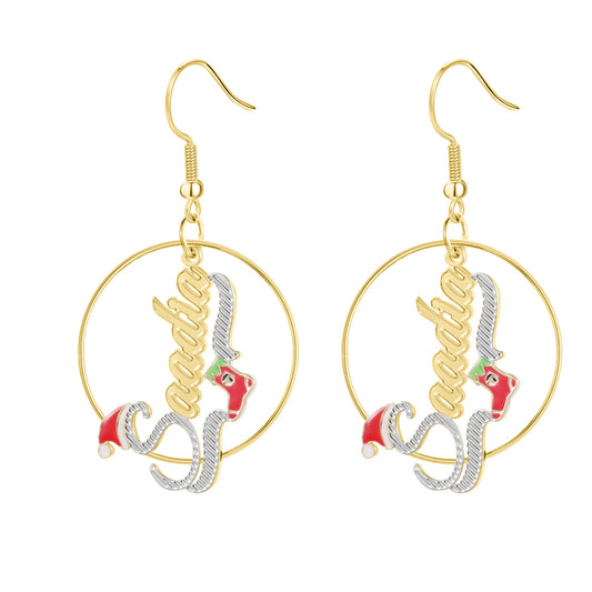 Christmas Stocking Name Hoop Earrings QE992