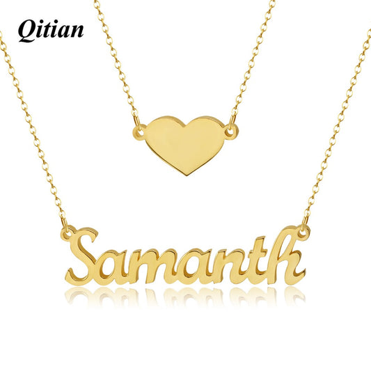 Collier de couche de nom de coeur personnalisé