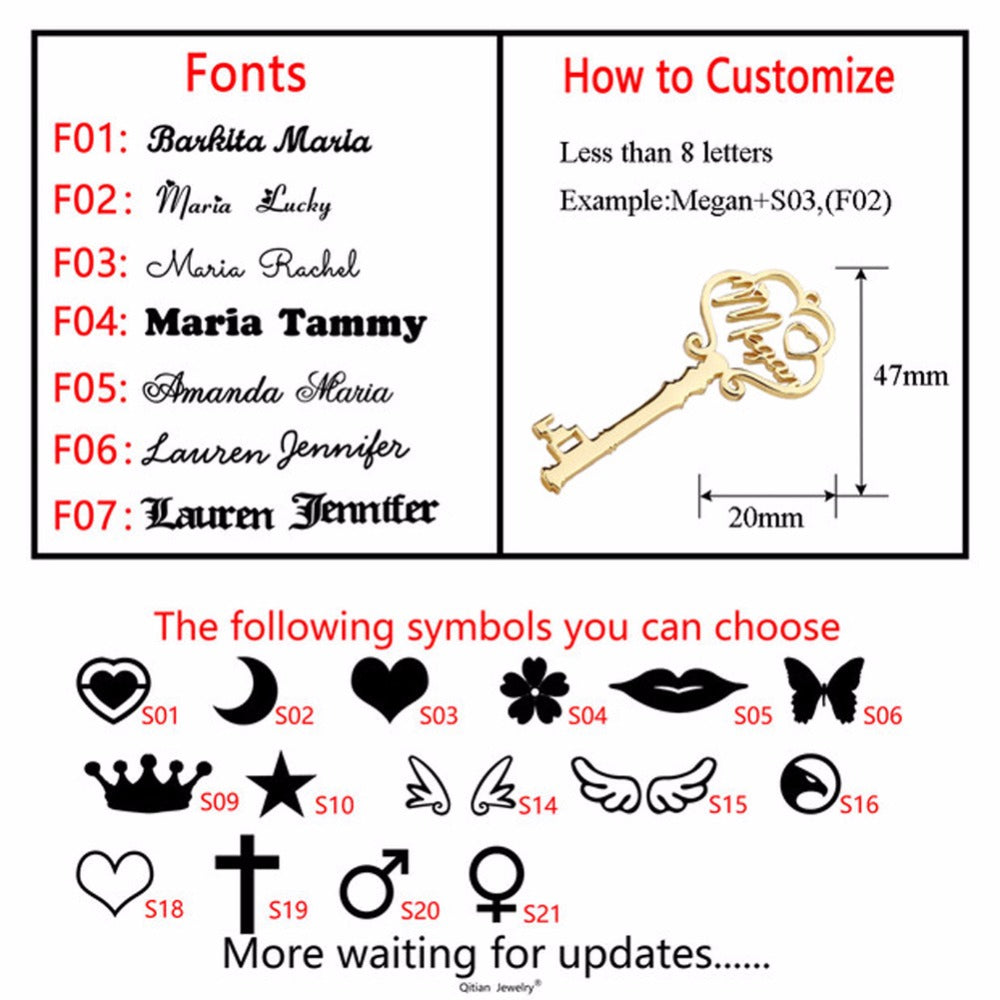 Name Key Necklaces & Pendant Gold Necklace