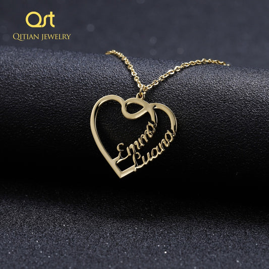 Colliers personnalisés avec nom double coeur QN360