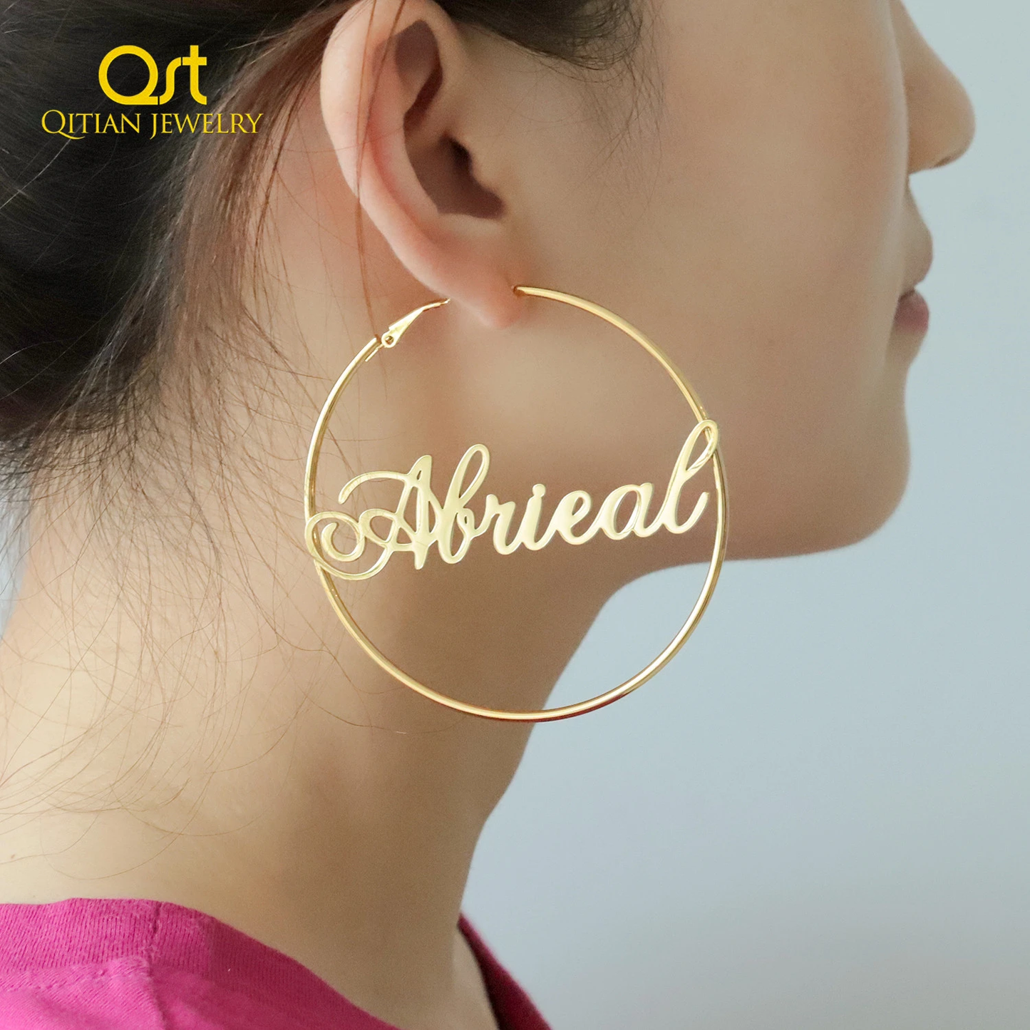 1 Pair Stainless Steel Custom Name hoop Earring  QE20766