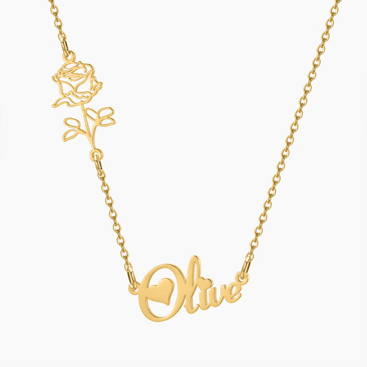 Name Necklace With Birth Flower MN1622