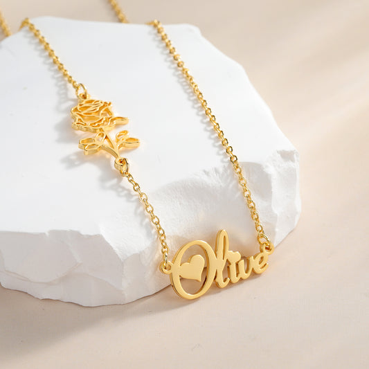 Name Necklace With Birth Flower MN1622